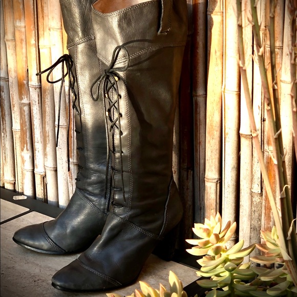 All Black Shoes - ALL BLACK Gray Leather Lace-up Heeled Boots GUC 41